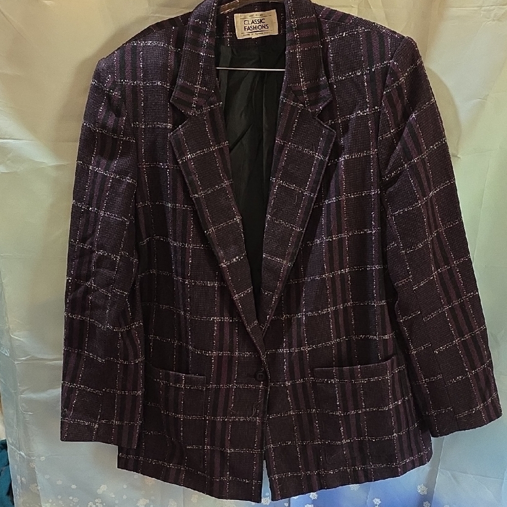 Elegant Women's Purple Checkered Blazer by Classic Fashions 3K